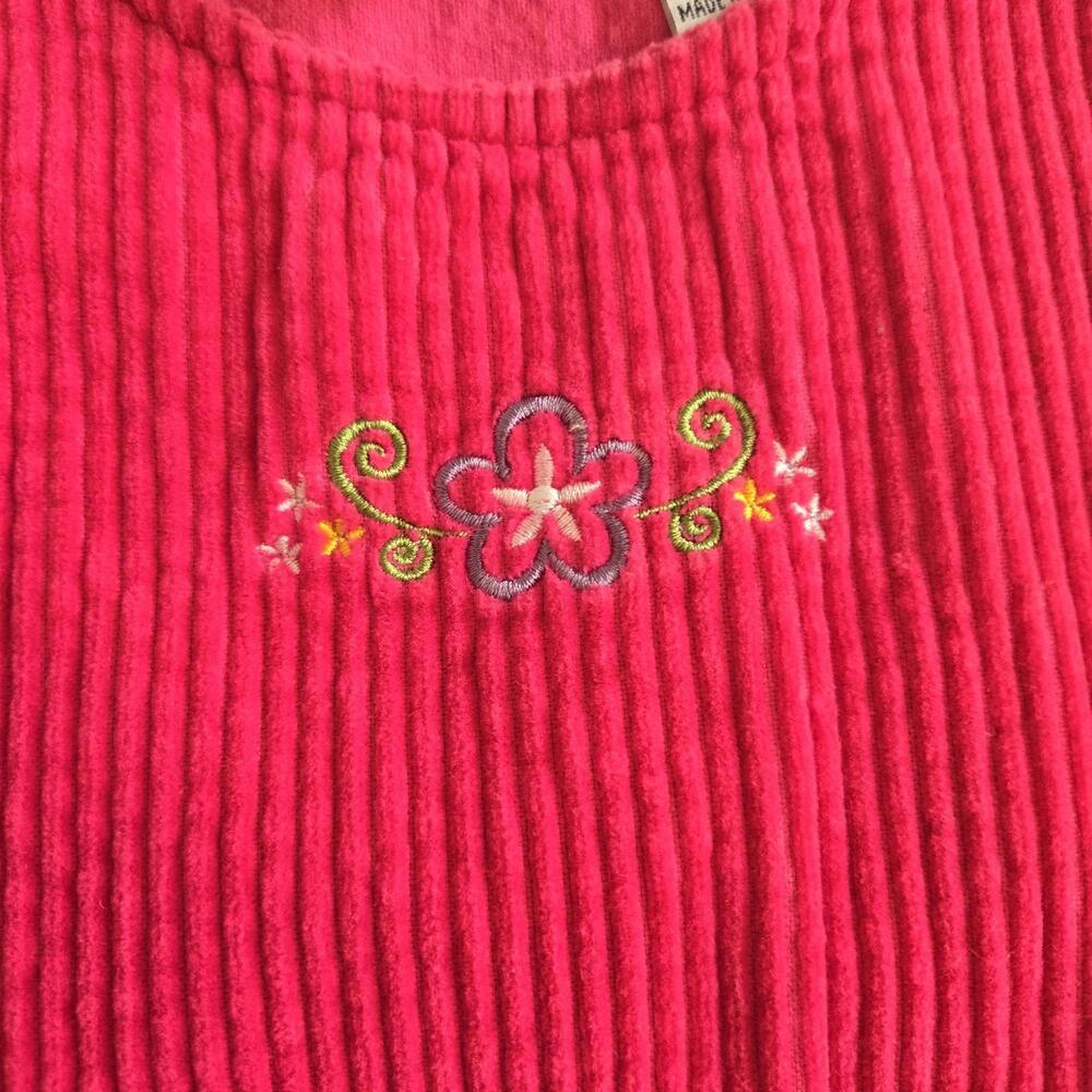 Vintage Sesame Street Bright Pink 3T Corduroy Jumper Dress Flower Embroidery - Picture 4 of 7